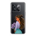 Полупрозрачный дизайнерский пластиковый чехол для OnePlus 10T девушка цветы