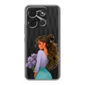 Полупрозрачный дизайнерский пластиковый чехол для Itel A60s девушка цветы