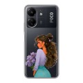 Полупрозрачный дизайнерский силиконовый чехол для Xiaomi Poco C65 девушка цветы