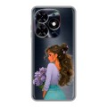 Полупрозрачный дизайнерский пластиковый чехол для Tecno Spark Go 2024 девушка цветы