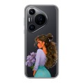 Полупрозрачный дизайнерский пластиковый чехол для Huawei Pura 70 Pro девушка цветы