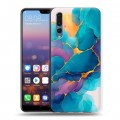 Дизайнерский силиконовый с усиленными углами чехол для Huawei P20 Pro Мрамор блестки