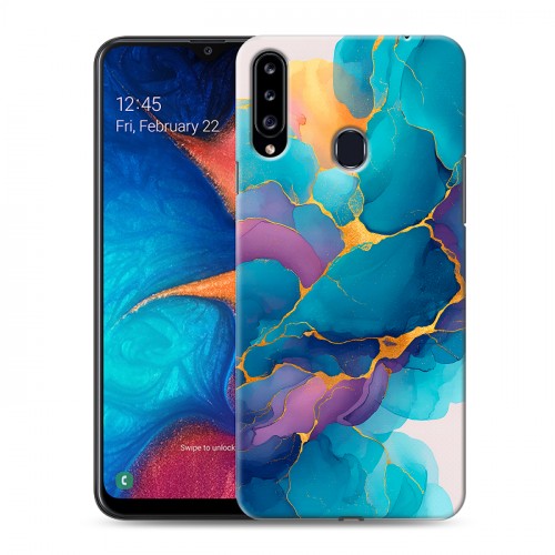 Дизайнерский пластиковый чехол для Samsung Galaxy A20s Мрамор блестки