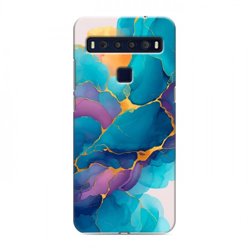 Дизайнерский пластиковый чехол для TCL 10L Мрамор блестки