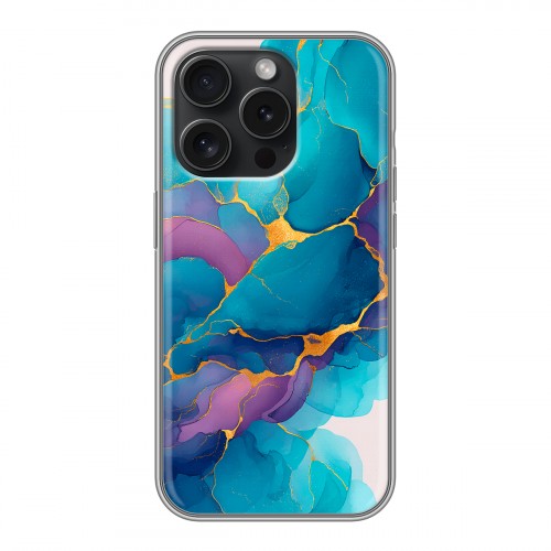 Дизайнерский силиконовый чехол для Iphone 15 Pro Мрамор блестки