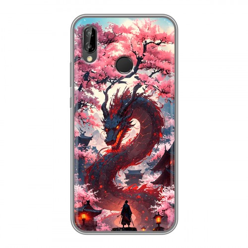 Дизайнерский силиконовый чехол для Huawei P20 Lite Дракон Японский