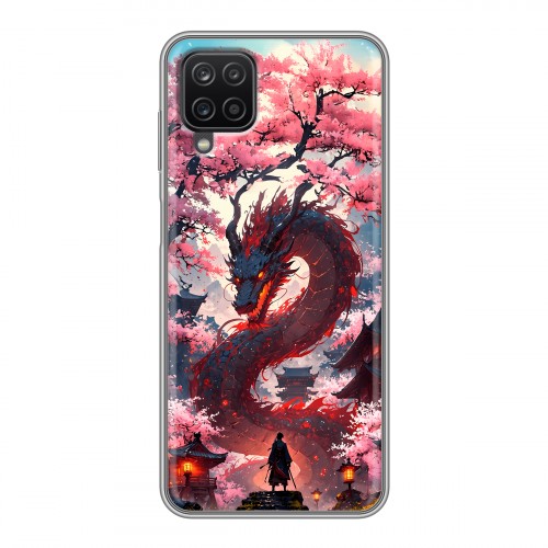 Дизайнерский силиконовый с усиленными углами чехол для Samsung Galaxy A12 Дракон Японский