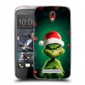 Дизайнерский пластиковый чехол для HTC Desire 500 Гринч Новый год Рождество