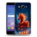 Дизайнерский пластиковый чехол для Huawei Y3 (2017) Новый год коня