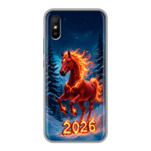 Дизайнерский силиконовый чехол для Xiaomi RedMi 9A Новый год коня