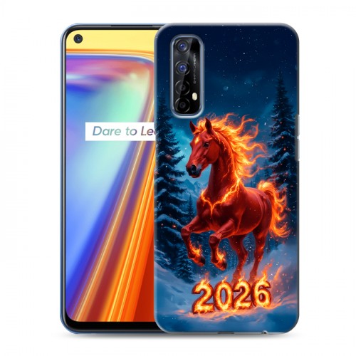 Дизайнерский силиконовый чехол для Realme 7 Новый год коня