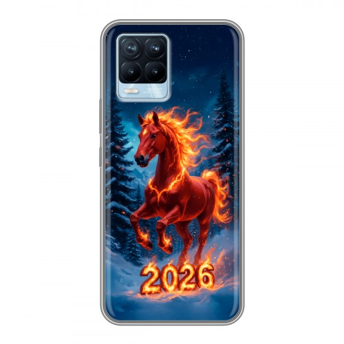 Дизайнерский силиконовый чехол для Realme 8 Новый год коня