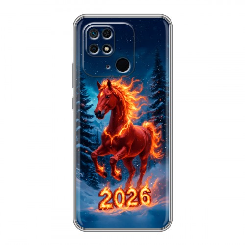 Дизайнерский силиконовый чехол для Xiaomi Redmi 10C Новый год коня