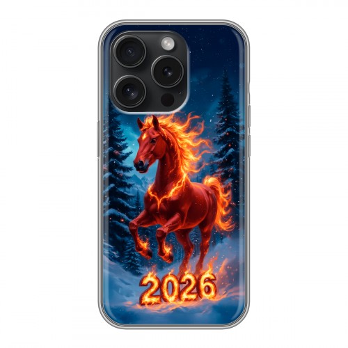 Дизайнерский силиконовый чехол для Iphone 15 Pro Новый год коня
