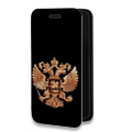 Дизайнерский горизонтальный чехол-книжка для Tecno Spark 8C Герб России золотой