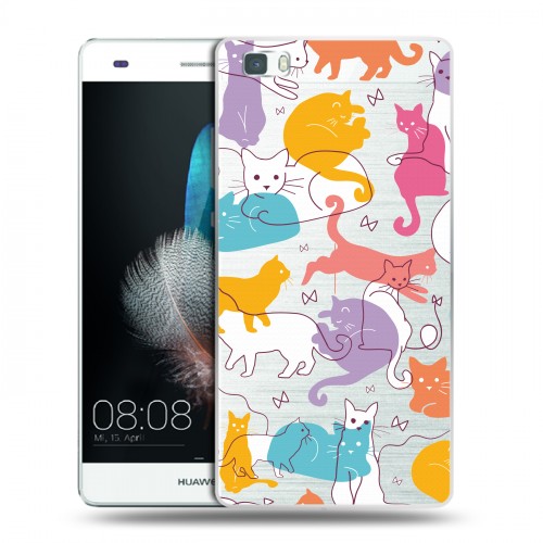 Полупрозрачный дизайнерский пластиковый чехол для Huawei P8 Lite Прозрачные кошки
