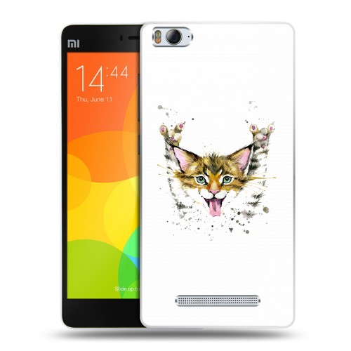 Полупрозрачный дизайнерский пластиковый чехол для Xiaomi Mi4i Прозрачные кошки