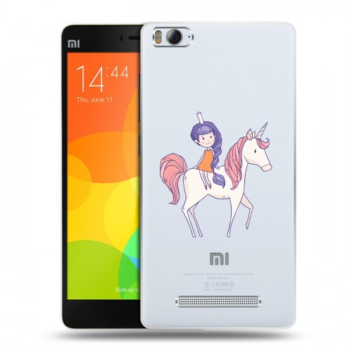 Полупрозрачный дизайнерский пластиковый чехол для Xiaomi Mi4i Прозрачные лошади и единороги 