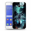 Дизайнерский пластиковый чехол для Samsung Galaxy J7 Волк и луна