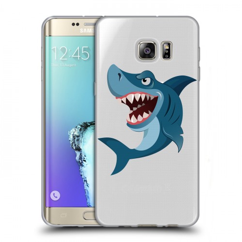 Полупрозрачный дизайнерский пластиковый чехол для Samsung Galaxy S6 Edge Plus Прозрачные акулы