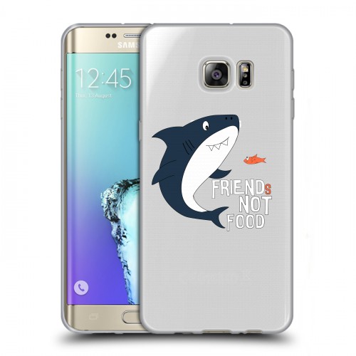 Полупрозрачный дизайнерский пластиковый чехол для Samsung Galaxy S6 Edge Plus Прозрачные акулы
