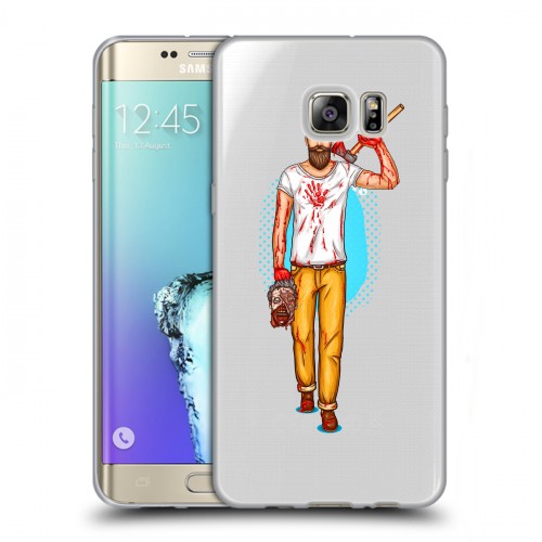 Полупрозрачный дизайнерский пластиковый чехол для Samsung Galaxy S6 Edge Plus Прозрачный брутальный мужчина
