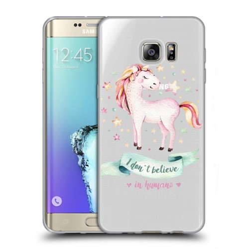 Полупрозрачный дизайнерский пластиковый чехол для Samsung Galaxy S6 Edge Plus Прозрачные лошади и единороги 