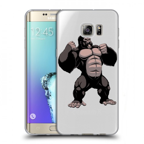 Полупрозрачный дизайнерский пластиковый чехол для Samsung Galaxy S6 Edge Plus Прозрачные обезьяны