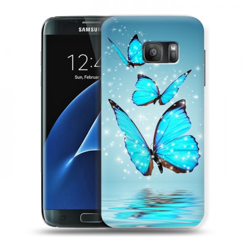 Дизайнерский силиконовый с усиленными углами чехол для Samsung Galaxy S7 Бабочки голубые