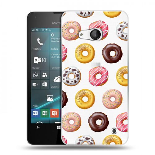 Полупрозрачный дизайнерский пластиковый чехол для Microsoft Lumia 550 Прозрачные пончики