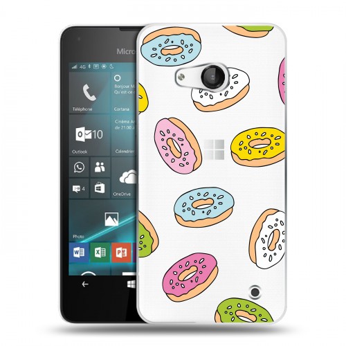 Полупрозрачный дизайнерский пластиковый чехол для Microsoft Lumia 550 Прозрачные пончики