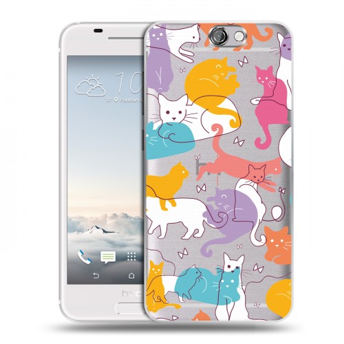 Полупрозрачный дизайнерский силиконовый чехол для HTC One A9 Прозрачные кошки