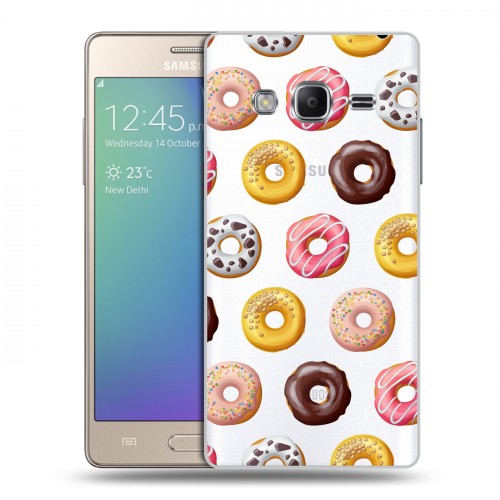 Полупрозрачный дизайнерский пластиковый чехол для Samsung Z3 Прозрачные пончики