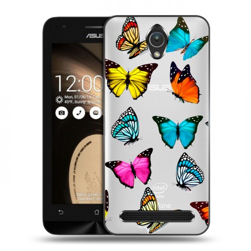 Полупрозрачный дизайнерский пластиковый чехол для ASUS ZenFone Go 4.5 прозрачные Бабочки 