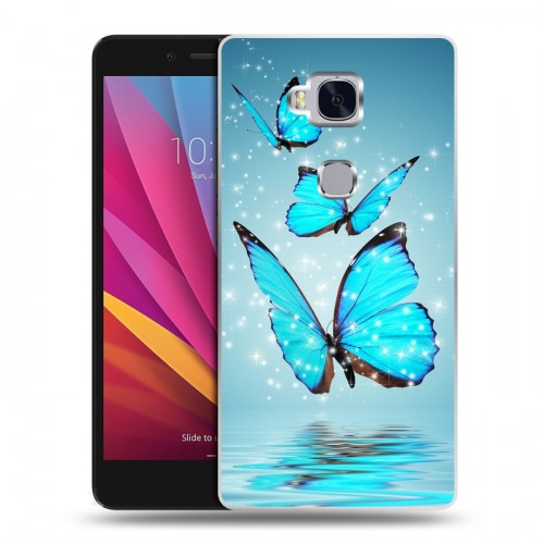 Дизайнерский силиконовый чехол для Huawei Honor 5X Бабочки голубые