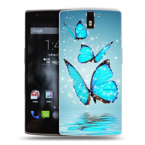 Дизайнерский силиконовый чехол для OnePlus One Бабочки голубые