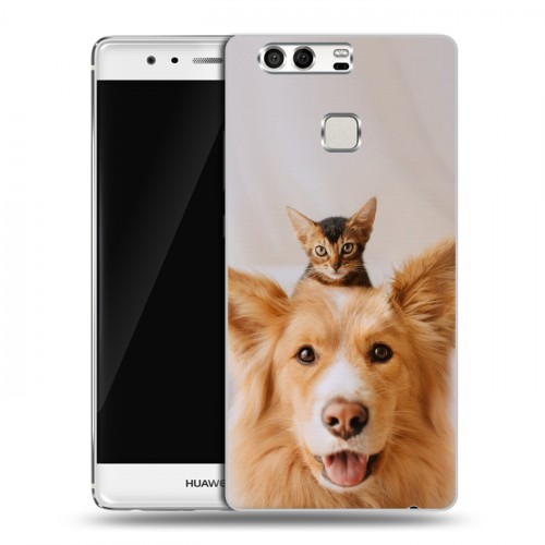 Дизайнерский силиконовый чехол для Huawei P9 Собака и котенок