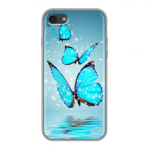 Дизайнерский силиконовый чехол для Iphone 7 Бабочки голубые