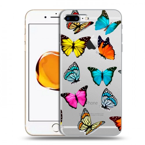 Полупрозрачный дизайнерский силиконовый чехол для Iphone 7 Plus / 8 Plus прозрачные Бабочки 