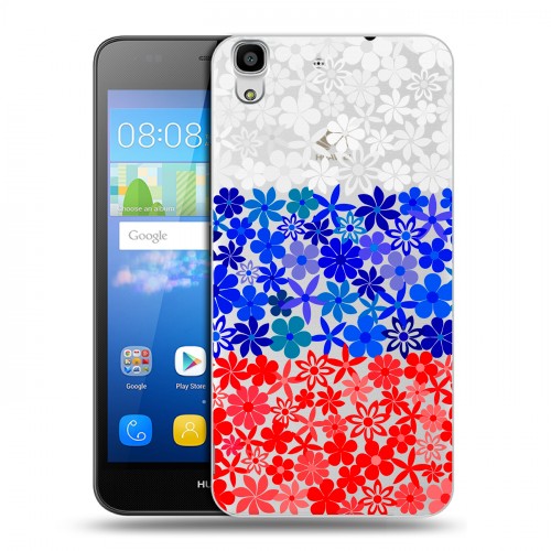 Полупрозрачный дизайнерский пластиковый чехол для Huawei Y6 Российский флаг
