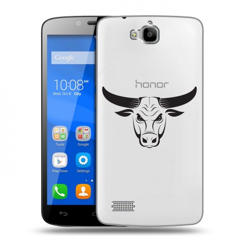 Полупрозрачный дизайнерский пластиковый чехол для Huawei Honor 3C Lite Прозрачные быки