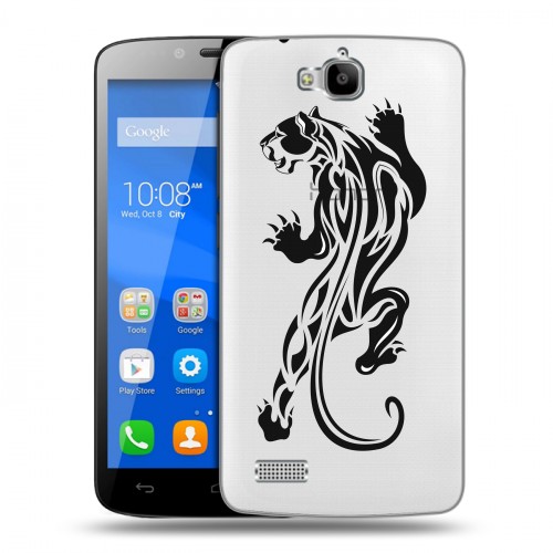 Полупрозрачный дизайнерский пластиковый чехол для Huawei Honor 3C Lite Прозрачные леопарды