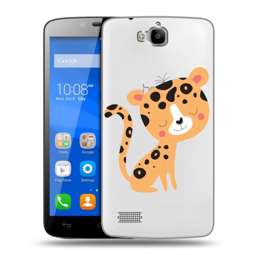 Дизайнерский пластиковый чехол для Huawei Honor 3C Lite Прозрачные леопарды