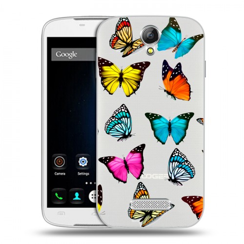 Полупрозрачный дизайнерский пластиковый чехол для Doogee X6 прозрачные Бабочки 