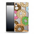 Полупрозрачный дизайнерский пластиковый чехол для Sony Xperia E5 Прозрачные пончики