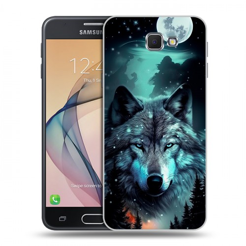 Дизайнерский пластиковый чехол для Samsung Galaxy J5 Prime Волк и луна