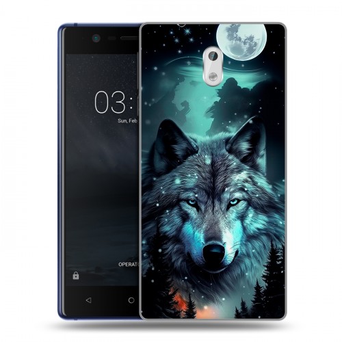 Дизайнерский пластиковый чехол для Nokia 3 Волк и луна