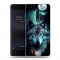 Дизайнерский пластиковый чехол для Nokia 5 Волк и луна