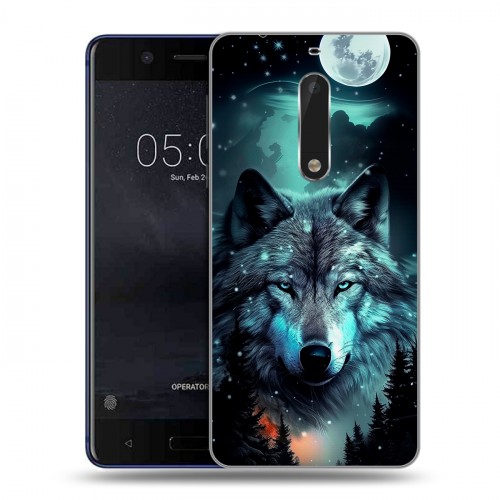 Дизайнерский пластиковый чехол для Nokia 5 Волк и луна