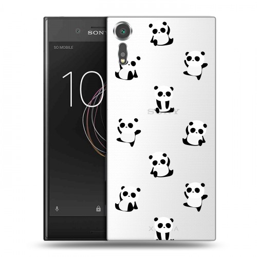 Полупрозрачный дизайнерский пластиковый чехол для Sony Xperia XZs Прозрачные панды 